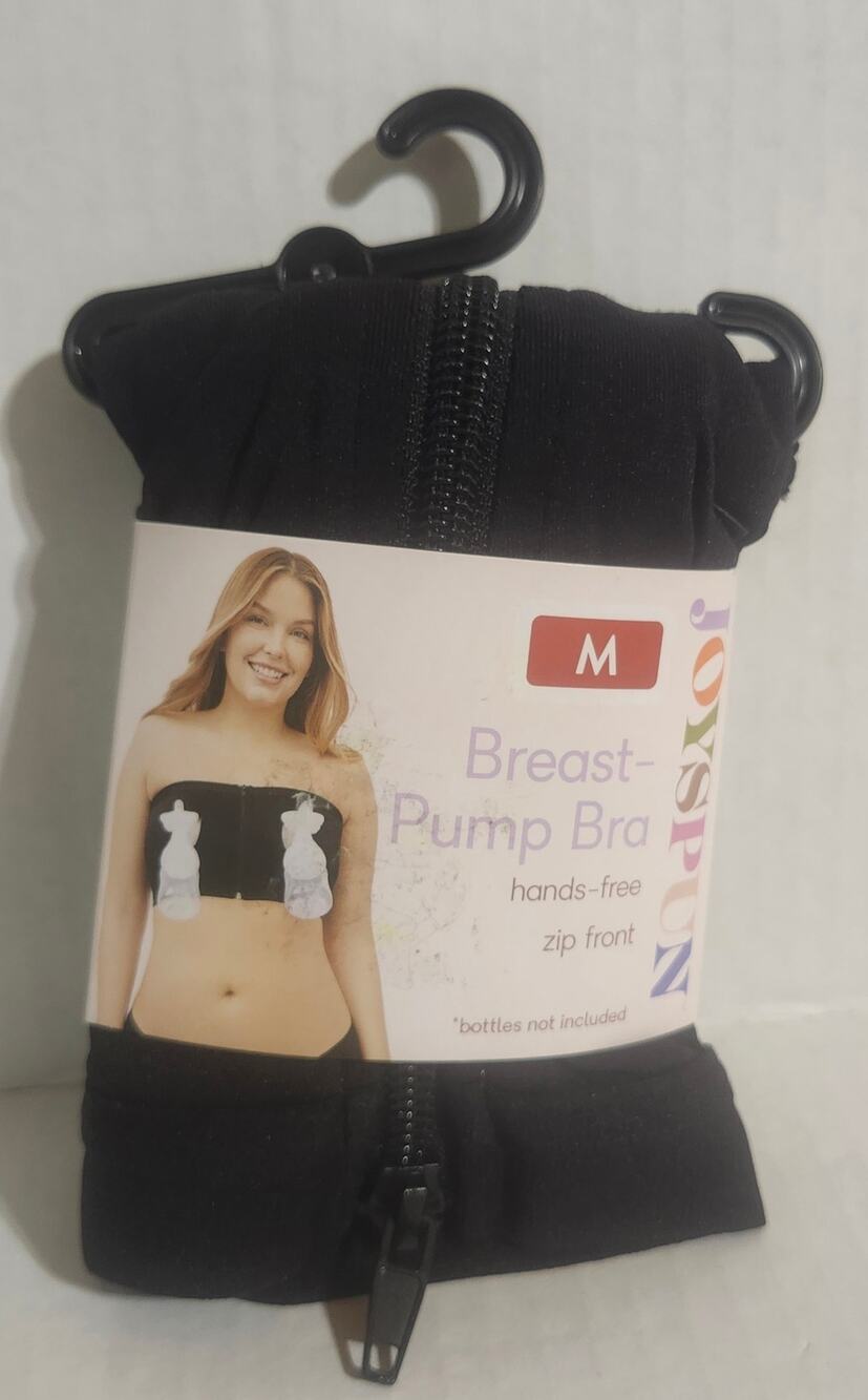 Joyspun Hands-Free Breast Pump Bra Medium Black Zip Front New